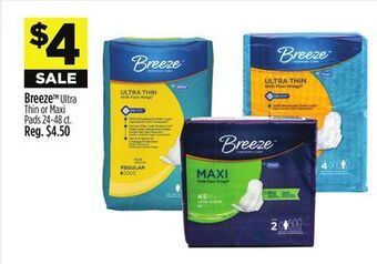 Dollar General Breeze ultra thin or maxi pads offer