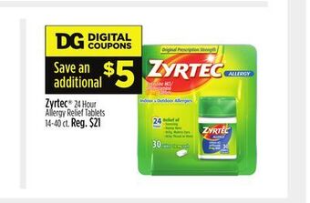 Dollar General Zyrtec 24 hour allergy relief tablets offer