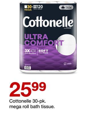 Target Cottonelle 30-pk. mega roll bath tissue offer