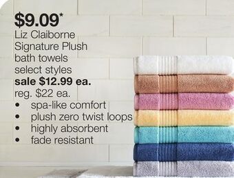 JC Penney Liz claiborne signature plush bath towels offer