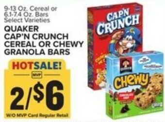 Food Lion QUAKER CAP'N CRUNCH CEREAL OR CHEWY GRANOLA BARS offer
