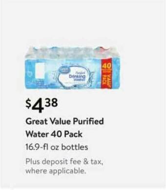 Walmart Great Value Purified Water 40 Pack offer