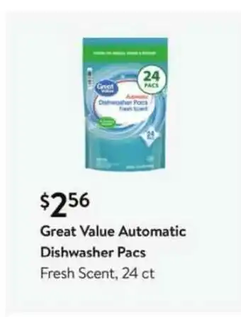 Walmart Great Value Automatic Dishwasher Pacs Fresh Scent, 24 Ct offer