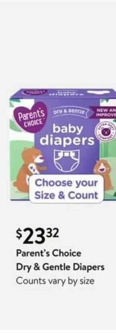 Walmart Parent's Choice Dry & Gentle Diapers offer