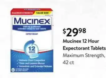 Walmart Mucinex 12 Hour Expectorant Tablets offer