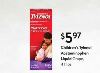 Walmart Children's Tylenol Acetaminophen Liquid Grape offer