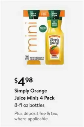 Walmart Simply Orange Juice Minis 4 Pack offer