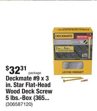 The Home Depot Deckmate #9 x 3 in. star flat-head wood deck screw 5 lbs.-box (365-piece) offer