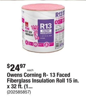 The Home Depot Owens corning r- 13 faced fiberglass insulation roll 15 in. x 32 ft. (1 roll) offer