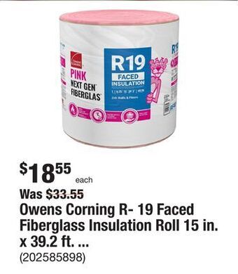 The Home Depot Owens corning r- 19 faced fiberglass insulation roll 15 in. x 39.2 ft. (1 roll) offer