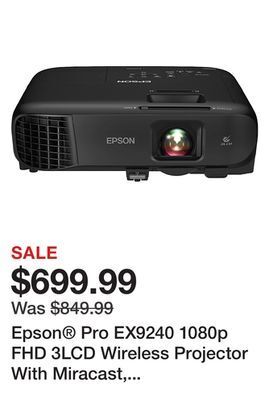 Office Depot Epson pro ex9240 1080p fhd 3lcd wireless projector with miracast, v11h978020 offer