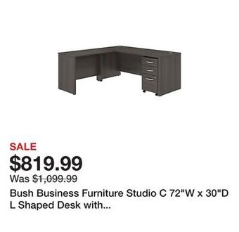 Office Depot Bush business furniture studio c 72w x 30d l shaped desk with mobile file cabinet and 42w return, storm gray, standard delive offer