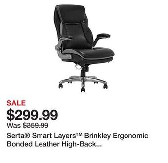 Office Depot Serta smart layers brinkley ergonomic bonded leather high-back executive chair, black/silver offer