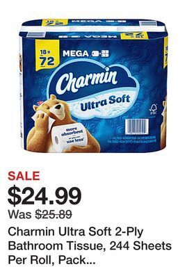 Office Depot Charmin ultra soft 2-ply bathroom tissue, 244 sheets per roll, pack of 18 rolls offer