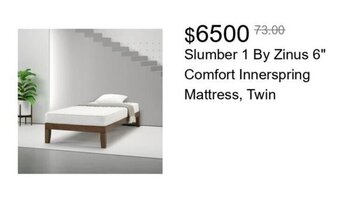 Walmart Slumber 1 By Zinus 6" Comfort Innerspring Mattress, Twin offer