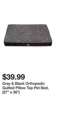 Big Lots Gray & black orthopedic quilted pillow top pet bed, (27 x 36) offer