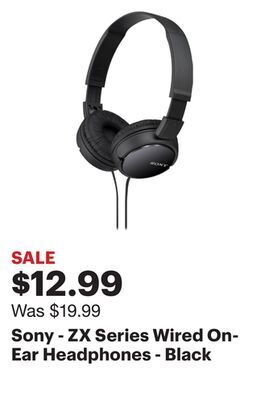 Best Buy Sony - zx series wired on-ear headphones - black offer