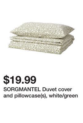 Ikea Sorgmantel duvet cover and pillowcase(s), white/green offer