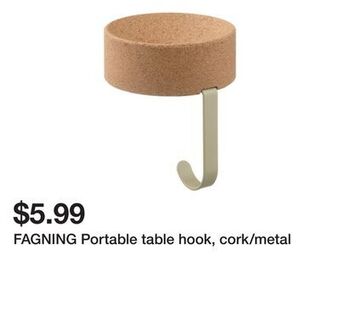 Ikea Fagning portable table hook, cork/metal offer