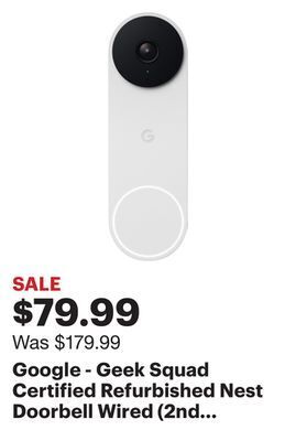 Best Buy Google - geek squad certified refurbished nest doorbell wired (2nd generation) - snow offer