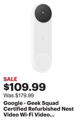 Best Buy Google - geek squad certified refurbished nest video wi-fi video doorbell - battery operated - snow offer