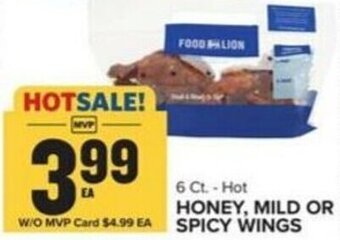 Food Lion HONEY, MILD OR SPICY WINGS 6 Ct. offer