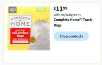 Walgreens Complete home trash bags offer