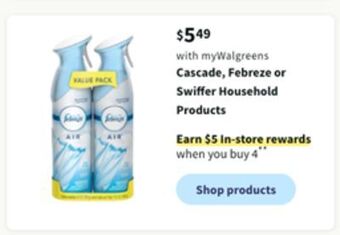 Walgreens Cascade, febreze or swiffer household products offer