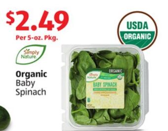 Aldi Simply nature organic baby spinach offer
