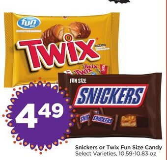Food 4 Less Snickers or twix fun size candy offer