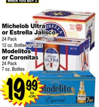 Superior Grocers Michelob ultra or estrella jalisco 24 pack 12 oz. bottles or cans modelitos or coronitas 24 pack 7 oz. bottles offer