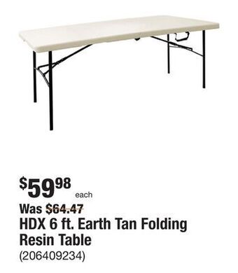 The Home Depot Hdx 6 ft. earth tan folding resin table offer