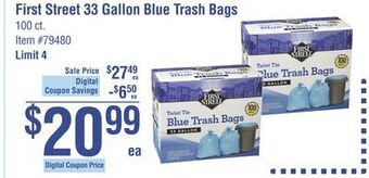 Smart & Final First street 33 gallon blue trash bags offer