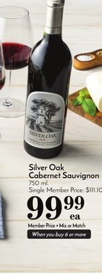 Pavilions Silver oak cabernet sauvignon offer