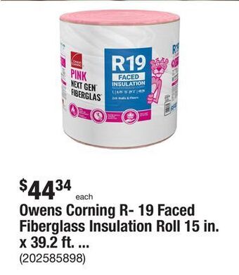 The Home Depot Owens corning r- 19 faced fiberglass insulation roll 15 in. x 39.2 ft. (1 roll) offer