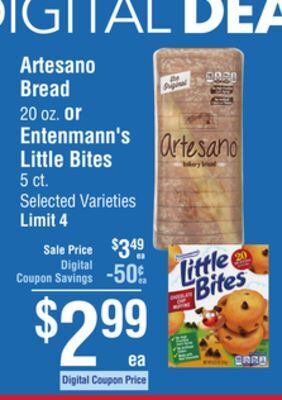 Smart & Final Artesano bread or entenmann's little bites offer