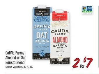 Sprouts Farmers Market Califia farms almond or oat barista blend offer
