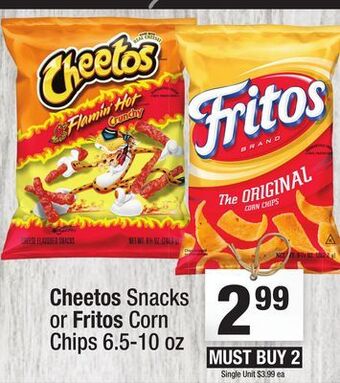 Super King Markets Cheetos snacks or fritos corn chips offer