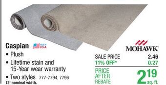 Menards Mohawk caspian hazelwood plush carpet 12 ft. wide offer
