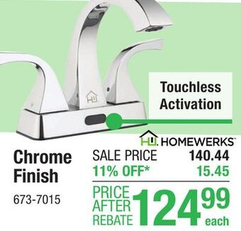 Menards Homewerks two-handle 4 centerset touchless chrome bathroom faucet offer