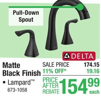 Menards Delta lampard two-handle 8 widespread pull-down matte black bathroom faucet offer