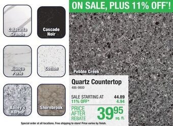 Menards Customcraft countertops quartz pebble creek series c - square feet offer