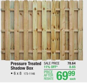 Menards 6 x 8 pressure treated shadow box wood fence panel offer