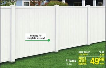 Menards Yardworks belmont 6 x 6 white privacy vinyl fence panel offer
