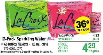 Menards Lacroix razz-cranberry sparkling water - 12 pack offer