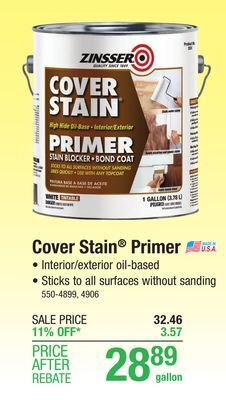 Menards Zinsser cover stain interior/exterior oil-base stain blocking primer - 1 gal offer