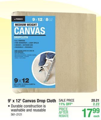 Menards Trimaco 6' x 9' medium weight canvas drop cloth offer