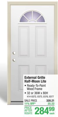 Menards Mastercraft 32w x 80h primed steel external grille half-moon lite exterior door system - right inswing offer