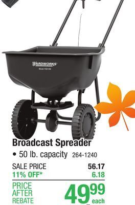 Menards Yardworks 50 lb. broadcast spreader offer