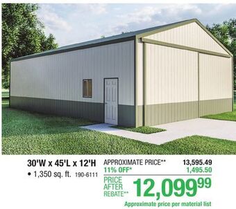 Menards 30'w x 45'l x 12'h post frame building material list offer